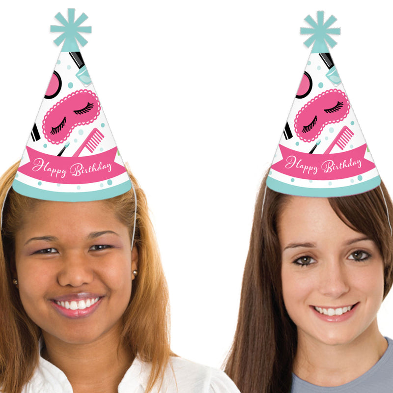 Spa Day - Cone Happy Birthday Party Hats for Kids and Adults - Set of 8 (Standard Size)