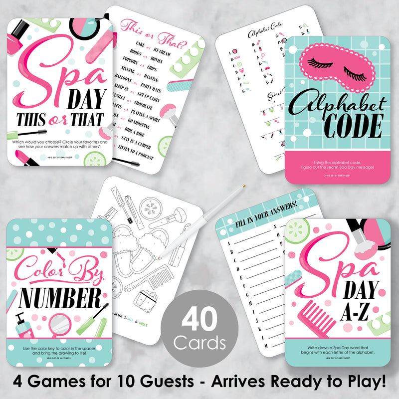 Spa Day - 4 Girls Makeup Party Games - 10 Cards Each - Gamerific Bundle