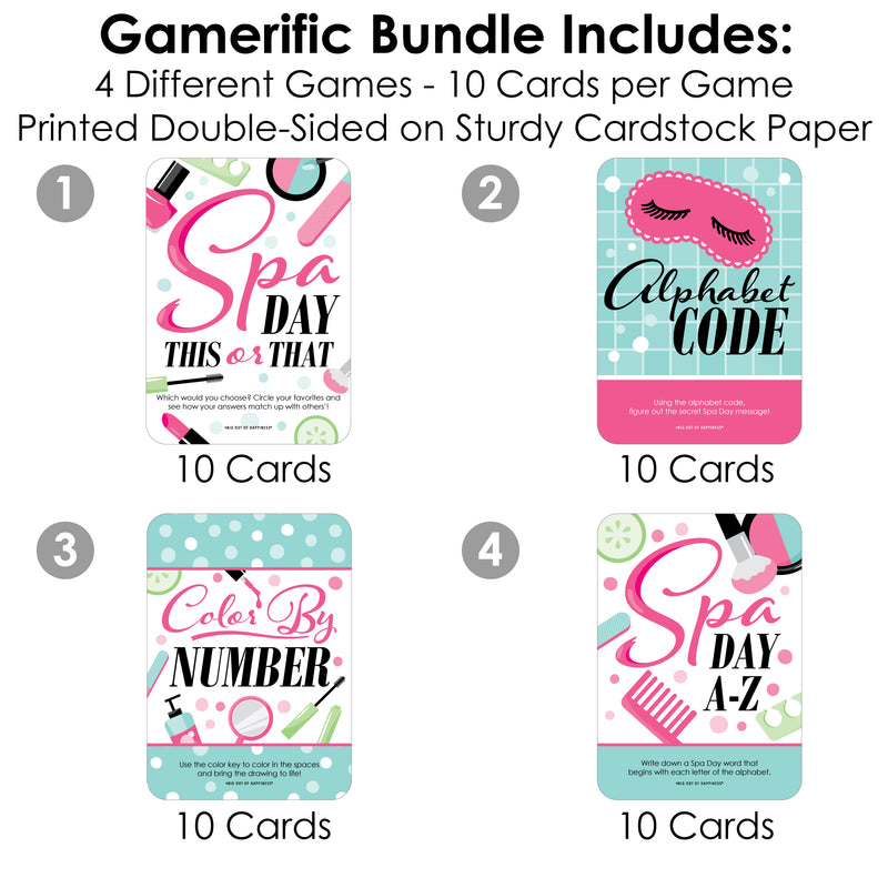 Spa Day - 4 Girls Makeup Party Games - 10 Cards Each - Gamerific Bundle