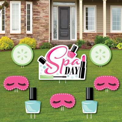 Spa Day - Yard Sign and Outdoor Lawn Decorations - Girls Makeup Party Yard Signs - Set of 8