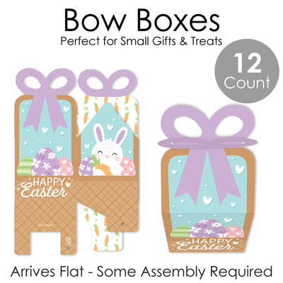 Spring Easter Bunny - Square Favor Gift Boxes - Happy Easter Party Bow Boxes - Set of 12