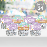 Spring Easter Bunny - DIY Happy Easter Party Clear Goodie Favor Bag Labels - Candy Bags with Toppers - Set of 24