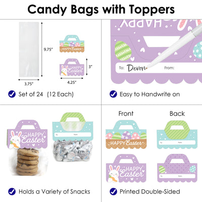 Spring Easter Bunny - DIY Happy Easter Party Clear Goodie Favor Bag Labels - Candy Bags with Toppers - Set of 24