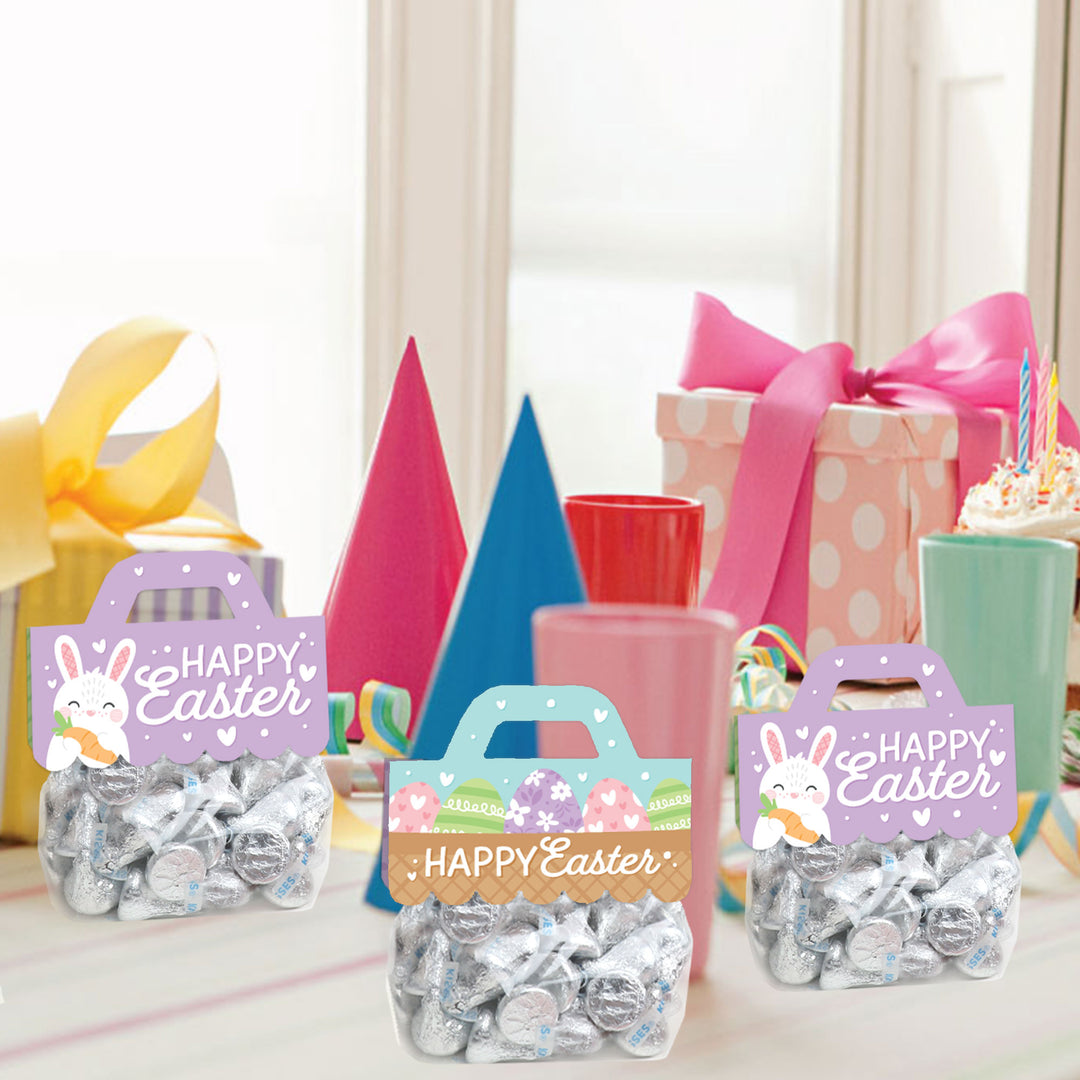 Spring Easter Bunny - DIY Happy Easter Party Clear Goodie Favor Bag Labels - Candy Bags with Toppers - Set of 24