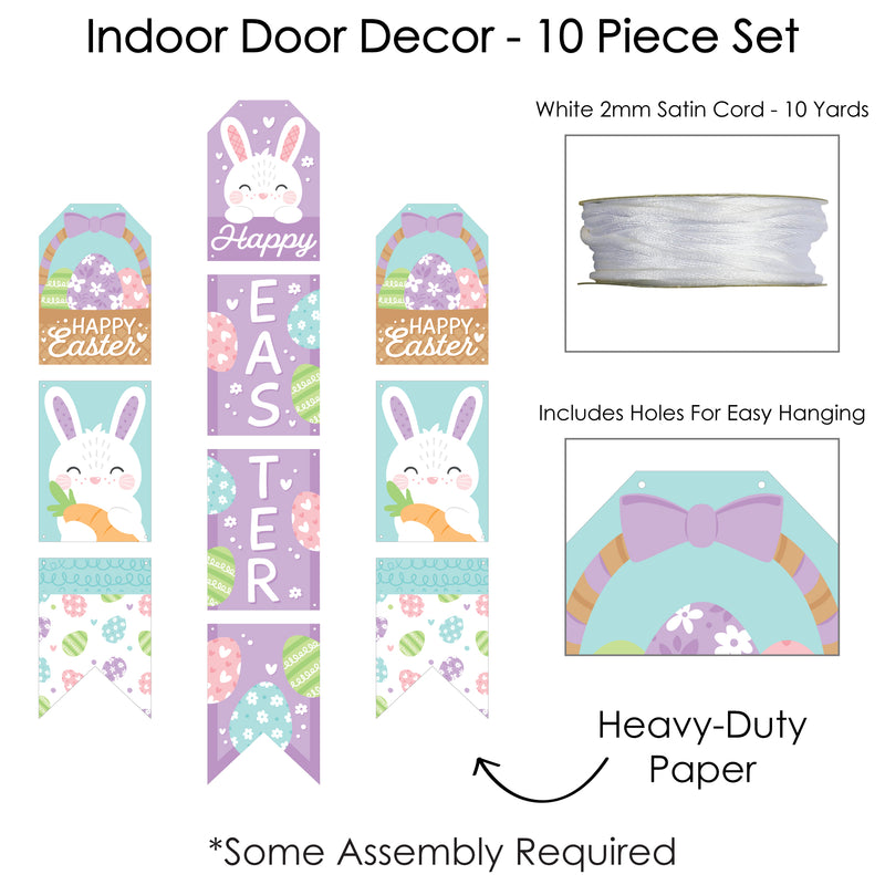 Spring Easter Bunny - Hanging Vertical Paper Door Banners - Happy Easter Party Wall Decoration Kit - Indoor Door Decor