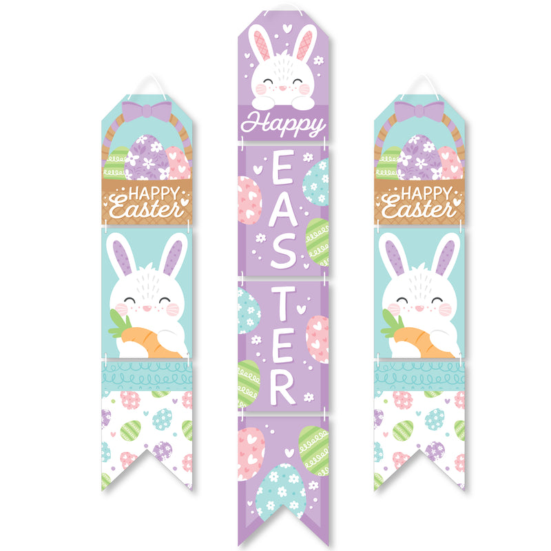 Spring Easter Bunny - Hanging Vertical Paper Door Banners - Happy Easter Party Wall Decoration Kit - Indoor Door Decor