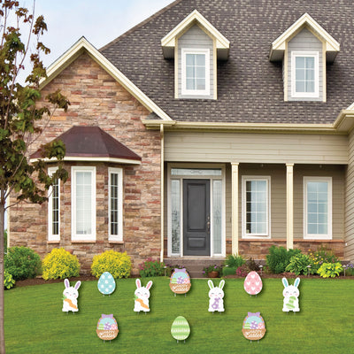 Spring Easter Bunny - Bunny, Egg, Basket Lawn Decorations - Outdoor Happy Easter Party Yard Decorations - 10 Piece