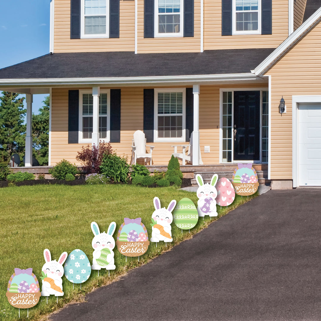 Spring Easter Bunny - Bunny, Egg, Basket Lawn Decorations - Outdoor Happy Easter Party Yard Decorations - 10 Piece