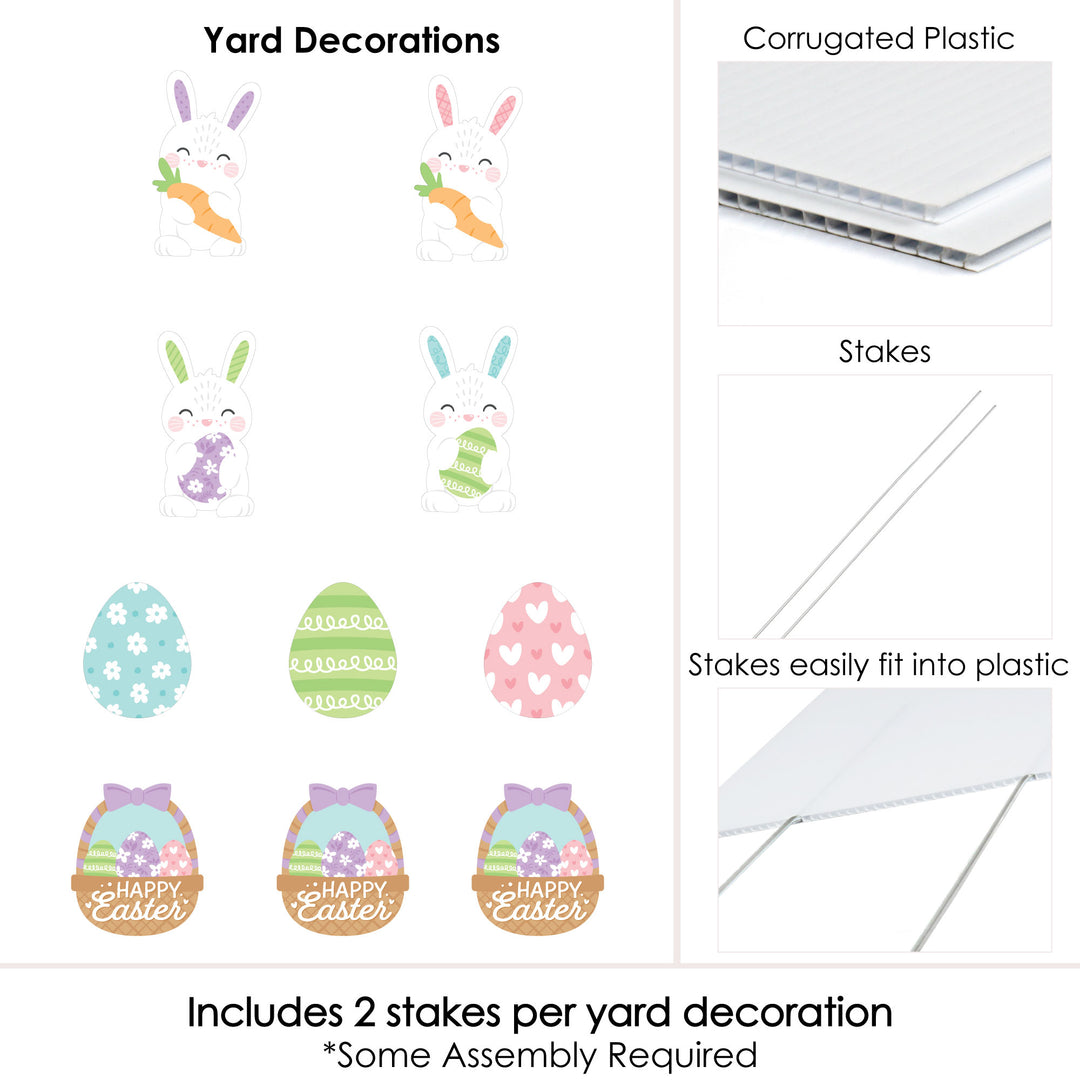 Spring Easter Bunny - Bunny, Egg, Basket Lawn Decorations - Outdoor Happy Easter Party Yard Decorations - 10 Piece