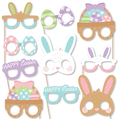 Spring Easter Bunny Glasses and Masks - Paper Card Stock Happy Easter Party Photo Booth Props Kit - 10 Count