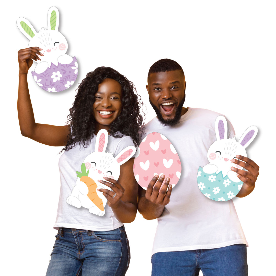 Spring Easter Bunny - Yard Sign and Outdoor Lawn Decorations - Happy Easter Party Yard Signs - Set of 8