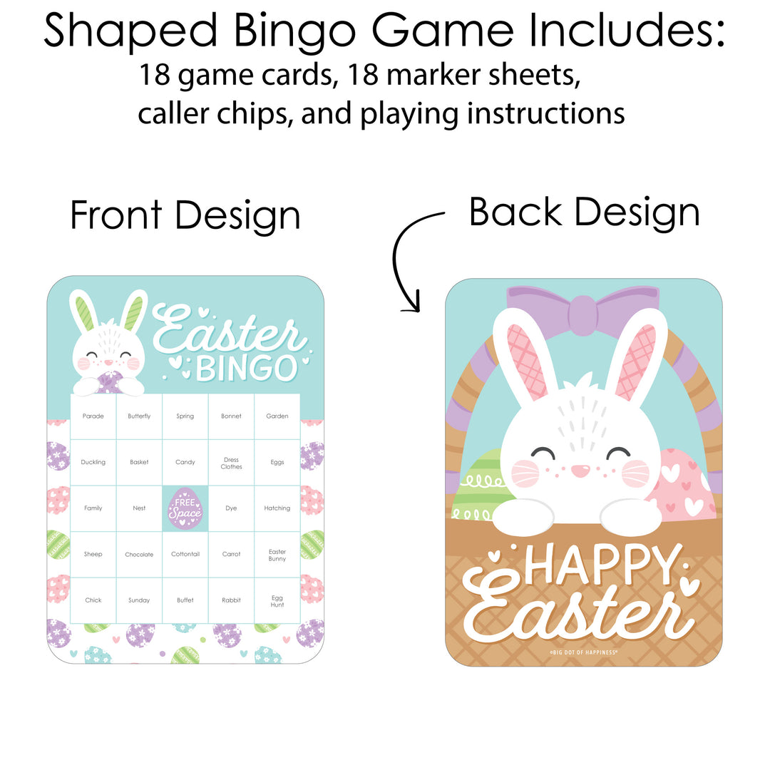 Spring Easter Bunny - Bingo Cards and Markers - Happy Easter Party Bingo Game - Set of 18