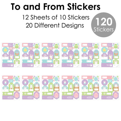 Spring Easter Bunny - Assorted Happy Easter Party Gift Tag Labels - To and From Stickers - 12 Sheets - 120 Stickers