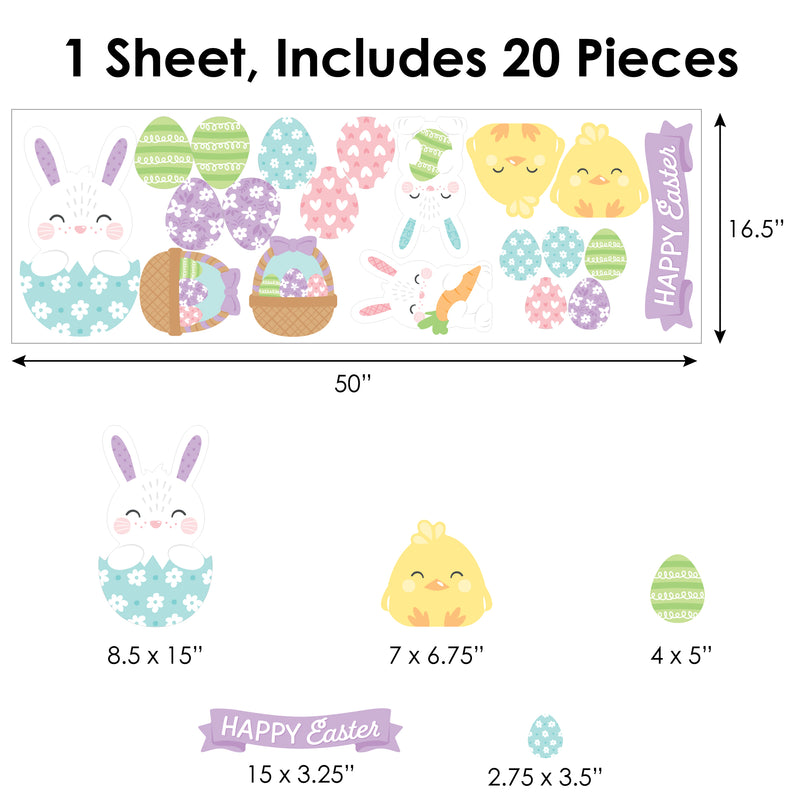 Spring Easter Bunny - Peel and Stick Nursery and Home Decor Vinyl Wall Art Stickers - Wall Decals - Set of 20