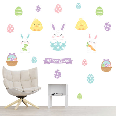 Spring Easter Bunny - Peel and Stick Nursery and Home Decor Vinyl Wall Art Stickers - Wall Decals - Set of 20
