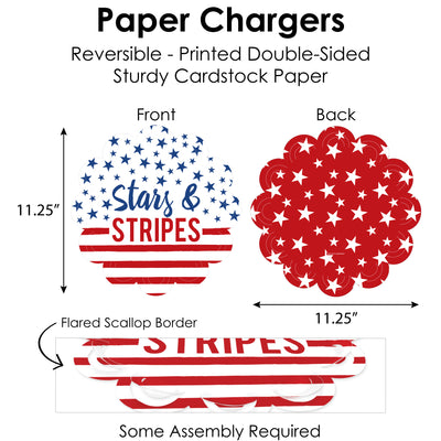 Stars & Stripes - Patriotic Party Paper Charger and Table Decorations - Chargerific Kit - Place Setting for 8