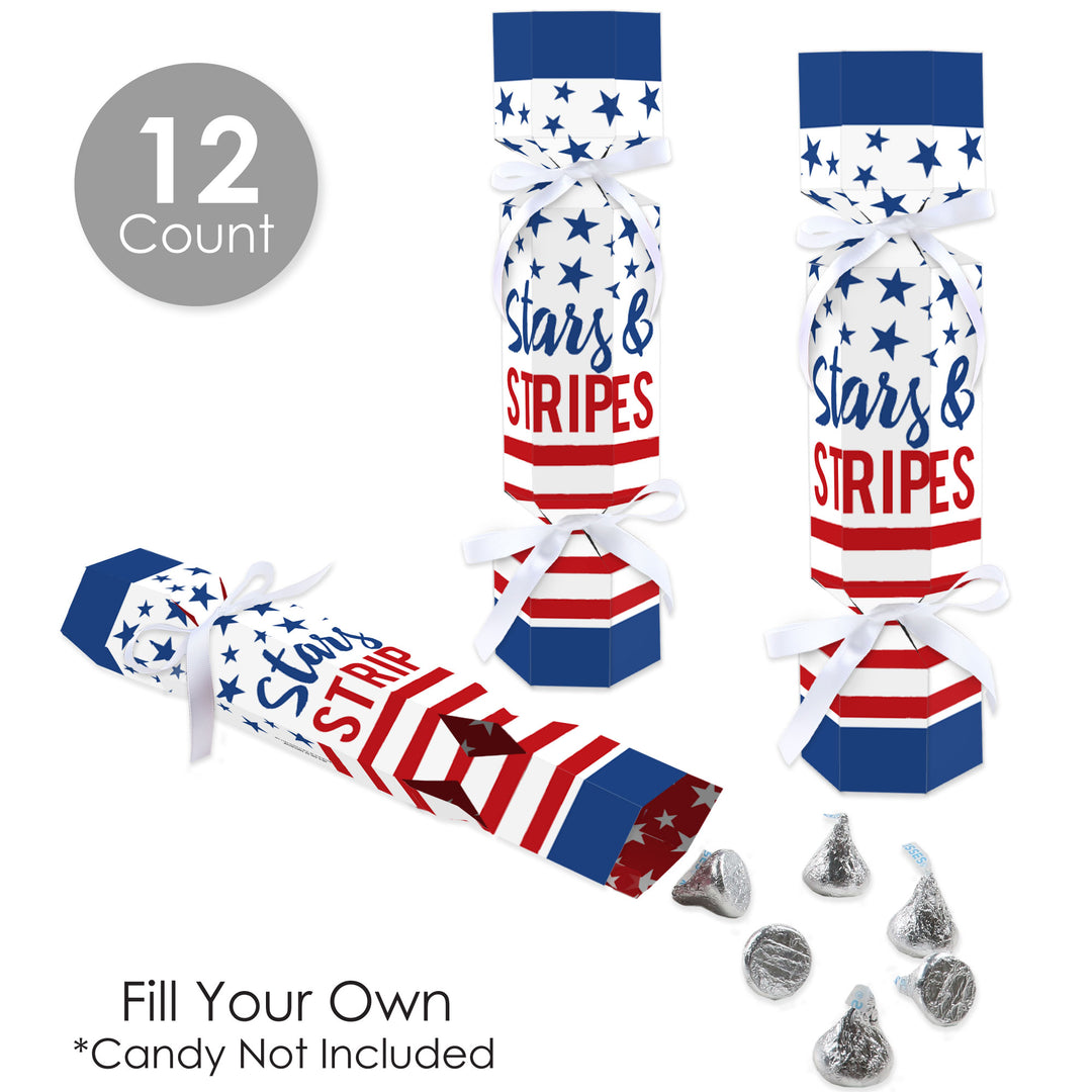 Stars & Stripes - No Snap Patriotic Party Table Favors - DIY Cracker Boxes - Set of 12