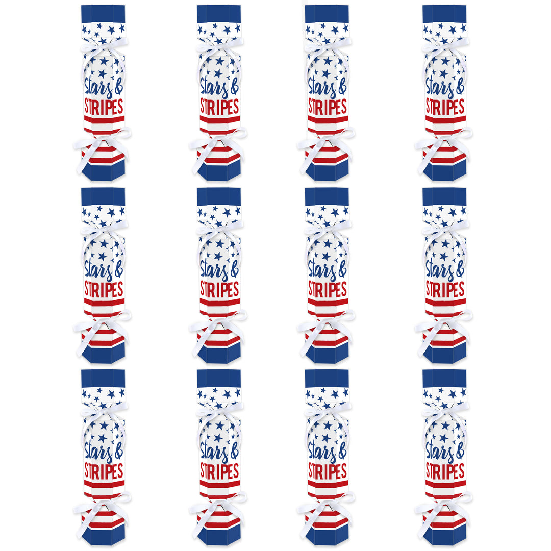 Stars & Stripes - No Snap Patriotic Party Table Favors - DIY Cracker Boxes - Set of 12