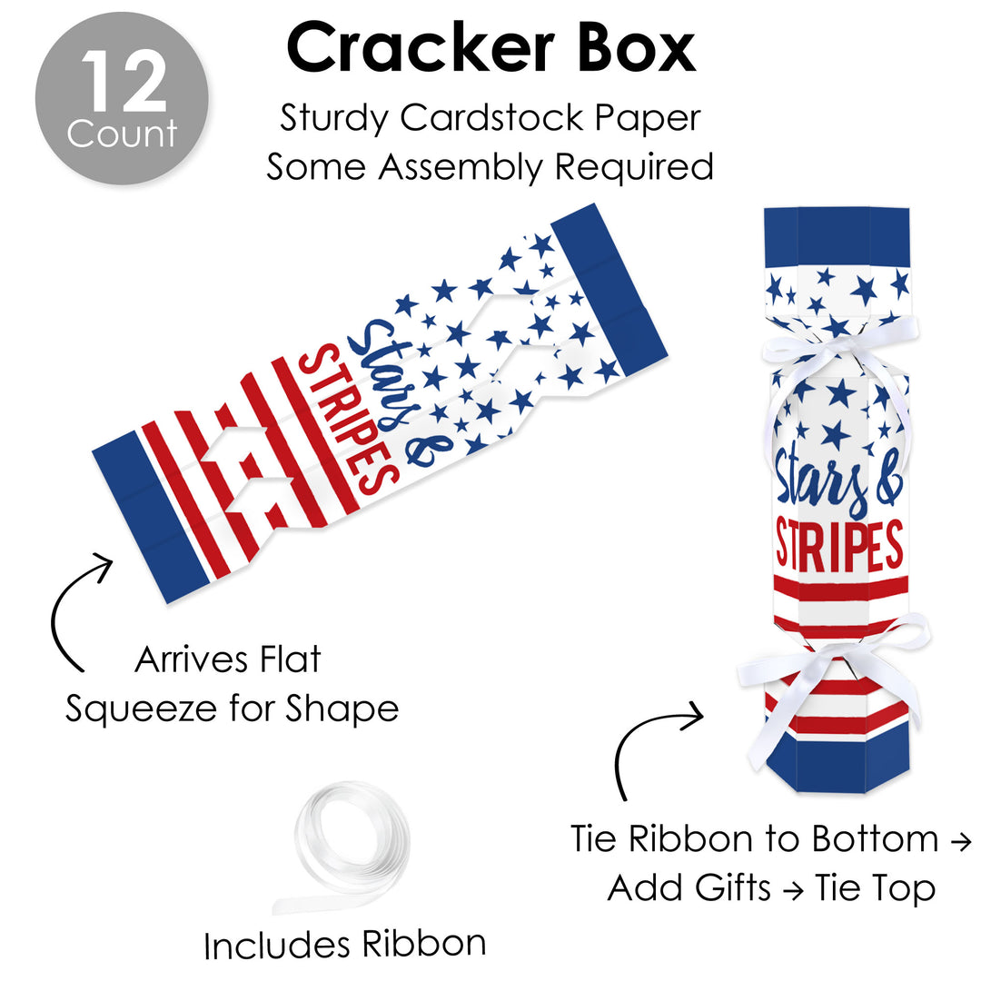 Stars & Stripes - No Snap Patriotic Party Table Favors - DIY Cracker Boxes - Set of 12