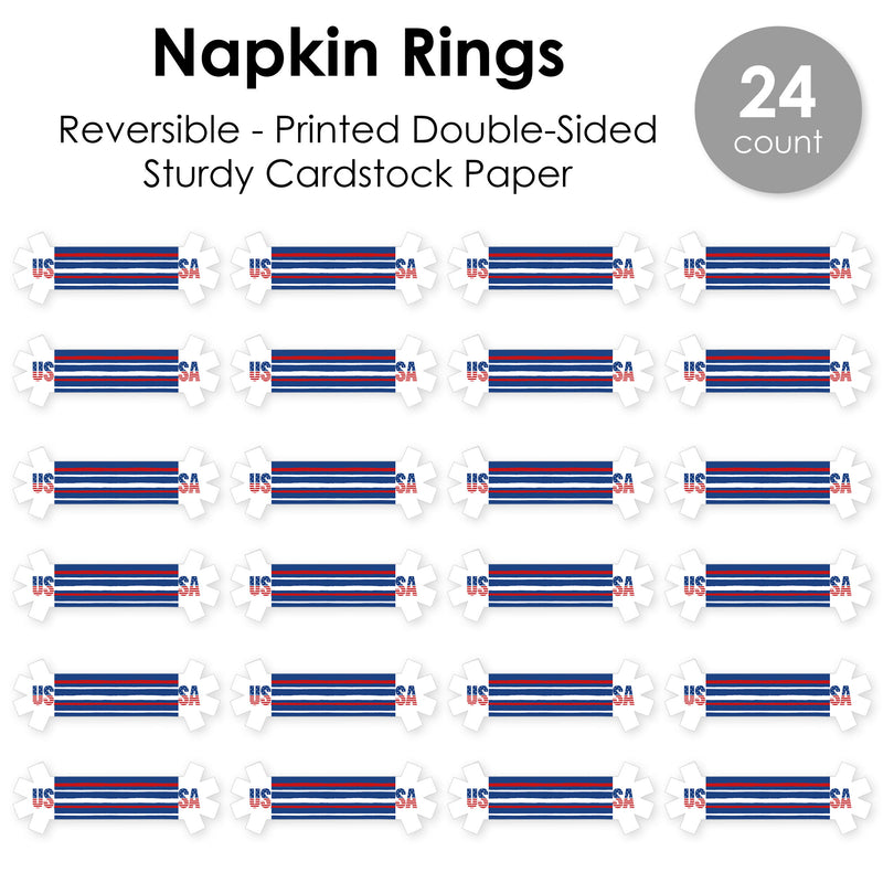 Stars & Stripes - Patriotic Party Paper Napkin Holder - Napkin Rings - Set of 24
