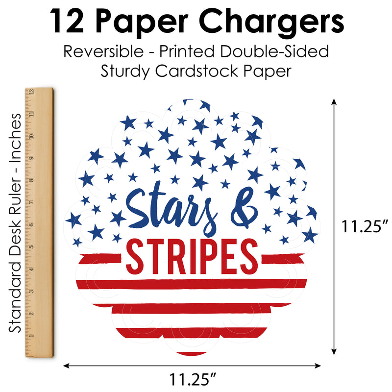 Stars & Stripes - Patriotic Party Round Table Decorations - Paper Chargers - Place Setting For 12