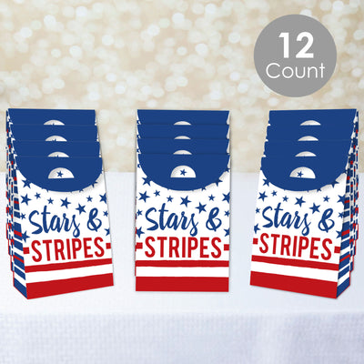 Stars & Stripes - Patriotic Gift Favor Bags - Party Goodie Boxes - Set of 12