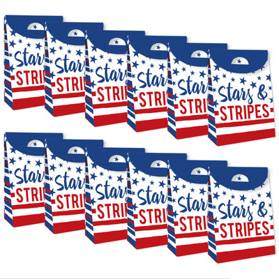 Stars & Stripes - Patriotic Gift Favor Bags - Party Goodie Boxes - Set of 12