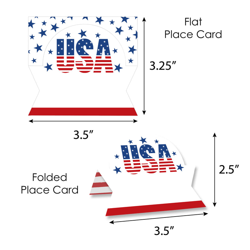 Stars & Stripes - Patriotic Party Tent Buffet Card - Table Setting Name Place Cards - Set of 24
