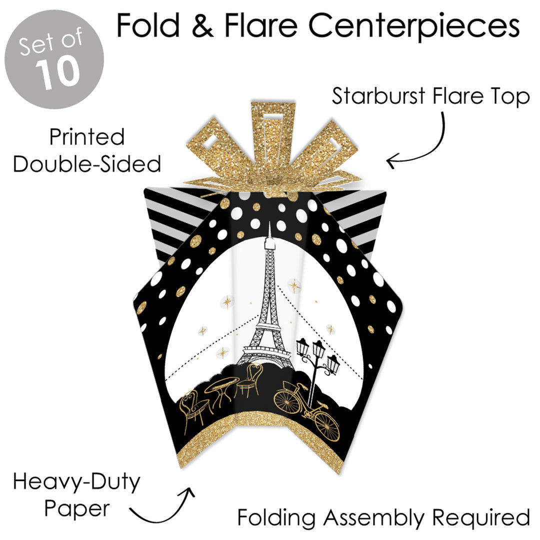 Stars Over Paris - Table Decorations - Parisian Themed Party Fold and Flare Centerpieces - 10 Count