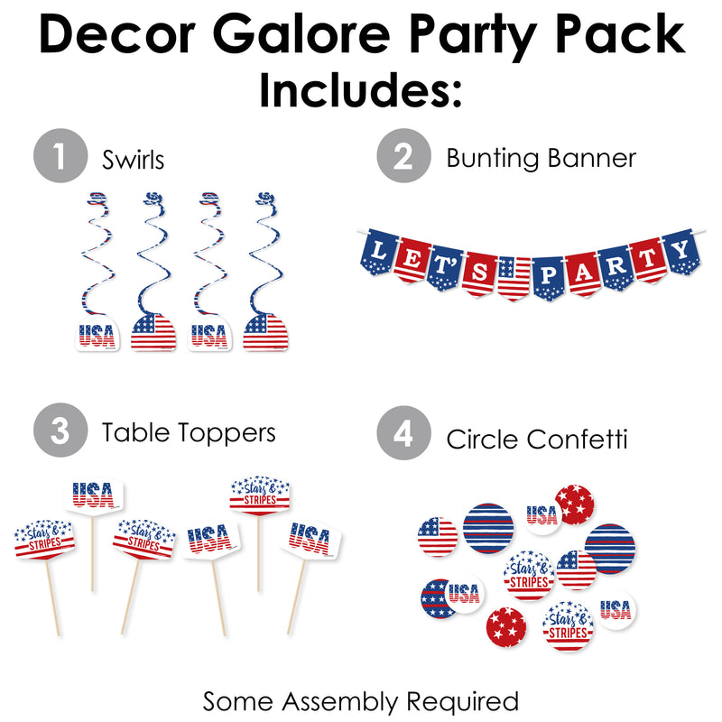 Stars & Stripes - Patriotic Party Supplies Decoration Kit - Decor Galore Party Pack - 51 Pieces