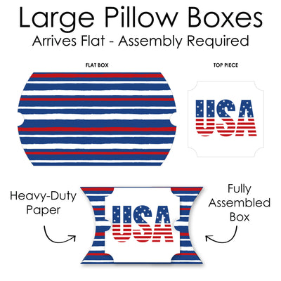 Stars & Stripes - Favor Gift Boxes - Patriotic Party Large Pillow Boxes - Set of 12