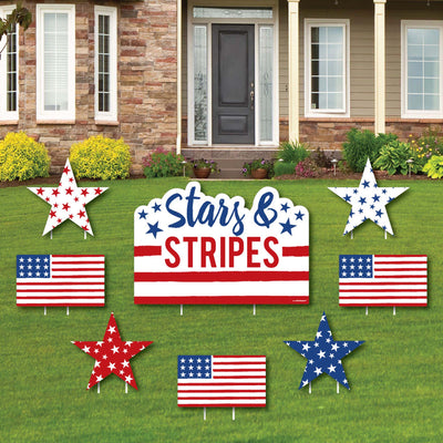 Stars and Stripes - Yard Sign & Outdoor Lawn Decorations - Memorial Day, 4th of July and Labor Day USA Patriotic Party Yard Signs - Set of 8
