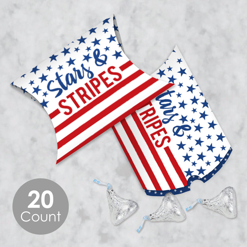 Stars & Stripes - Favor Gift Boxes - Patriotic Party Petite Pillow Boxes - Set of 20