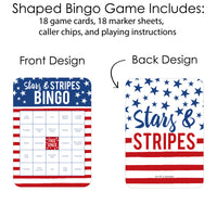 Stars & Stripes - Bar Bingo Cards and Markers - Patriotic Party Shaped Bingo Game - Set of 18