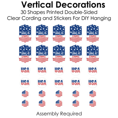 Stars & Stripes - Patriotic Party DIY Dangler Backdrop - Hanging Vertical Decorations - 30 Pieces
