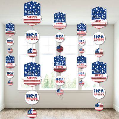 Stars & Stripes - Patriotic Party DIY Dangler Backdrop - Hanging Vertical Decorations - 30 Pieces