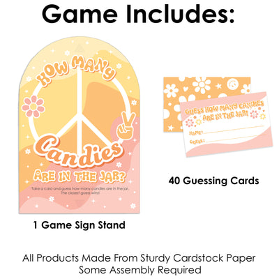 Stay Groovy - How Many Candies Boho Hippie Party Game - 1 Stand and 40 Cards - Candy Guessing Game