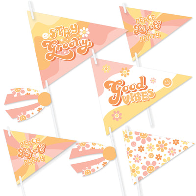 Stay Groovy - Triangle Boho Hippie Party Photo Props - Pennant Flag Centerpieces - Set of 20