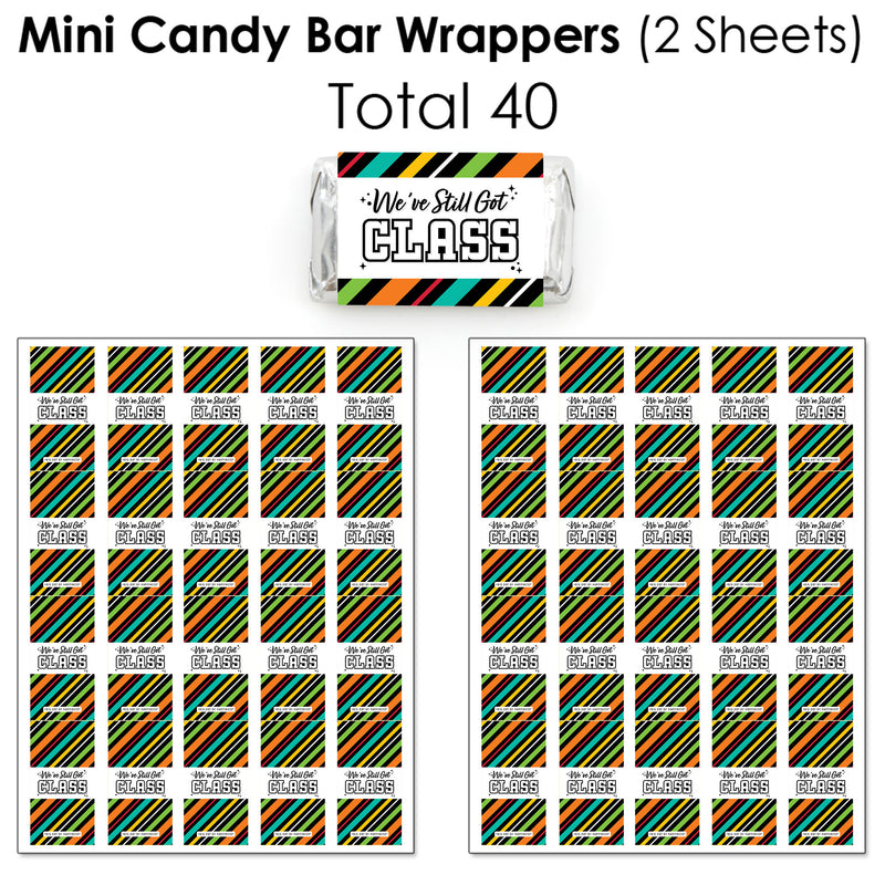 Still Got Class - Mini Candy Bar Wrappers, Round Candy Stickers and Circle Stickers - High School Reunion Party Candy Favor Sticker Kit - 304 Pieces