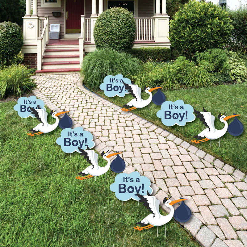 Boy Special Delivery - Baby Announcement Lawn Decorations - Outdoor Blue Stork Baby Shower Yard Decorations - 10 Piece