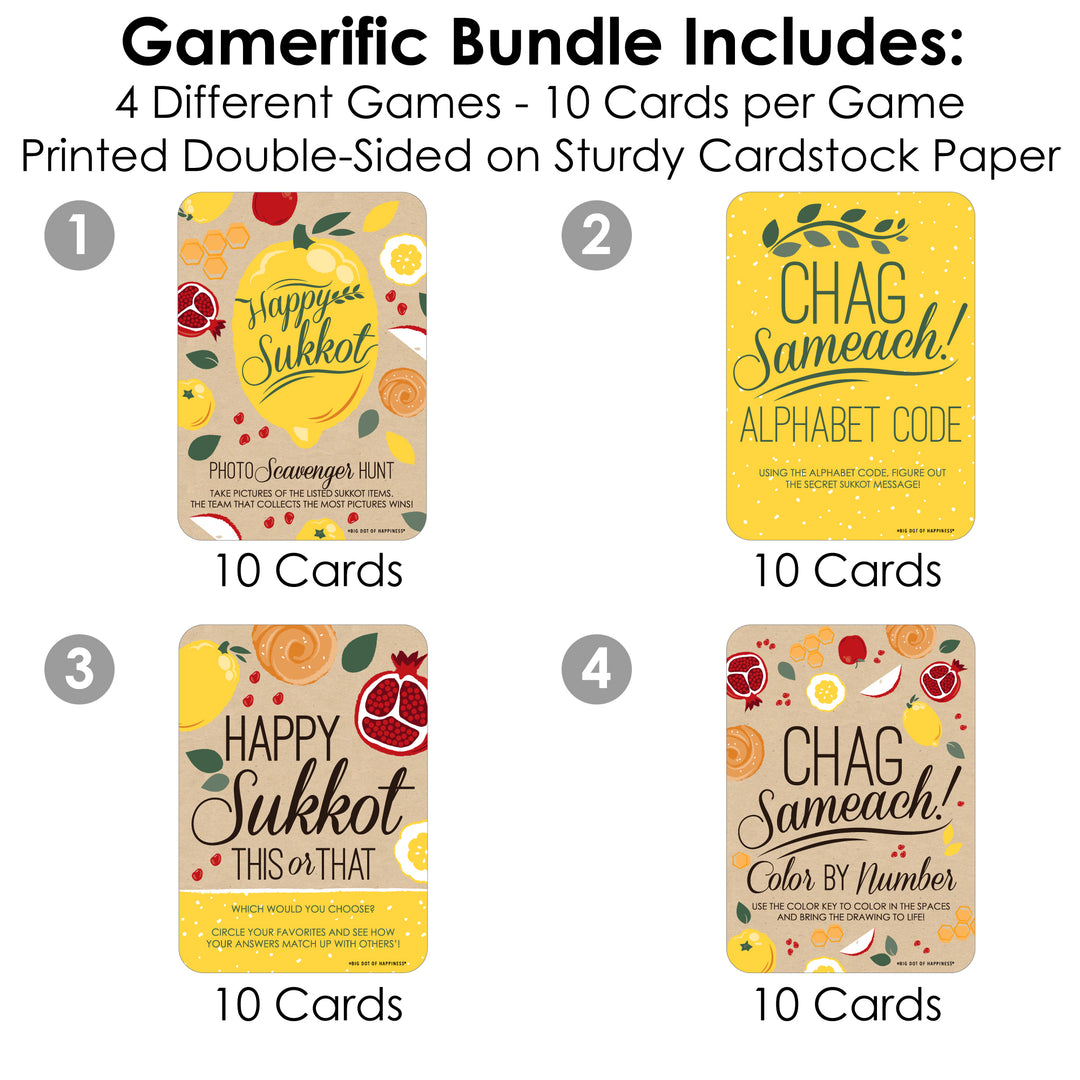 Sukkot - 4 Sukkah Jewish Holiday Games - 10 Cards Each - Gamerific Bundle