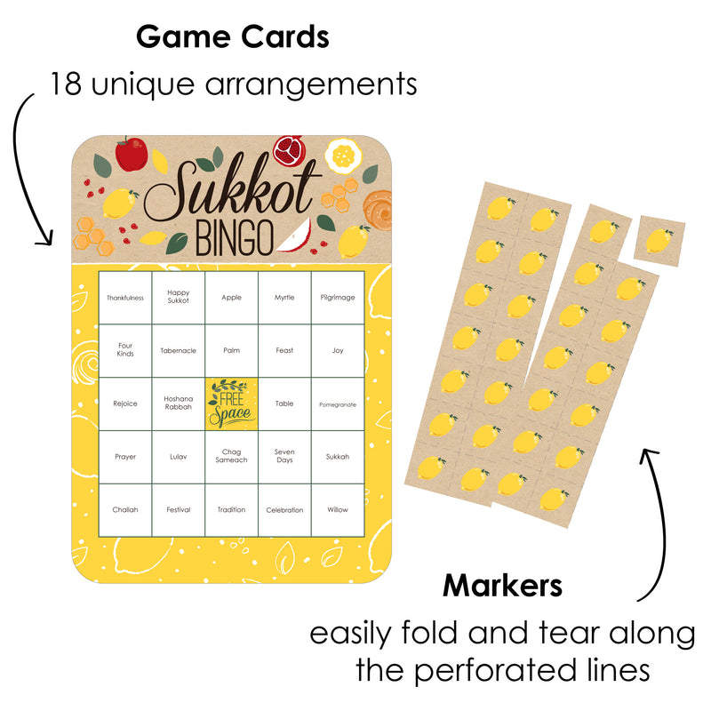 Sukkot - Bingo Cards and Markers - Sukkah Jewish Holiday Bingo Game - Set of 18