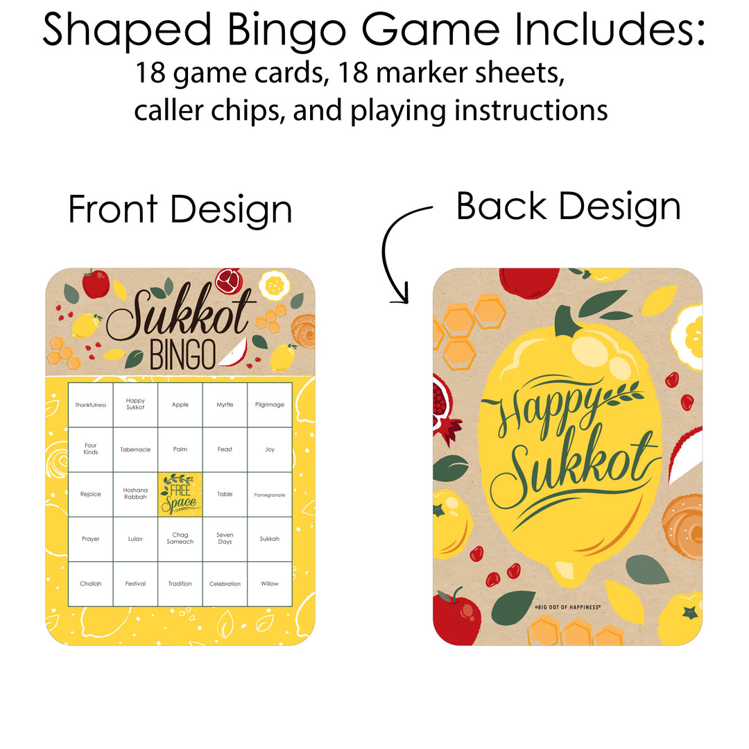 Sukkot - Bingo Cards and Markers - Sukkah Jewish Holiday Bingo Game - Set of 18