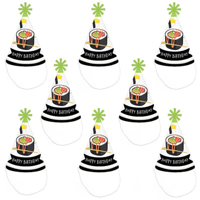 Let's Roll - Sushi - Cone Happy Birthday Party Hats for Kids and Adults - Set of 8 (Standard Size)
