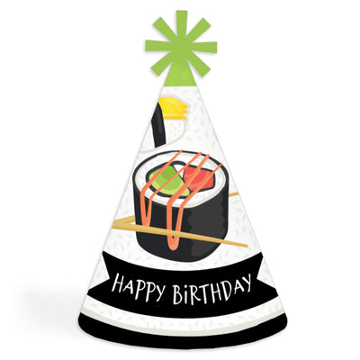 Let's Roll - Sushi - Cone Happy Birthday Party Hats for Kids and Adults - Set of 8 (Standard Size)
