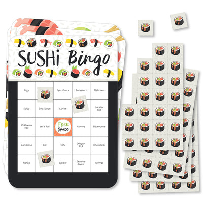 Let's Roll - Sushi - Bingo Cards and Markers - Japanese Party Bingo Game - Set of 18
