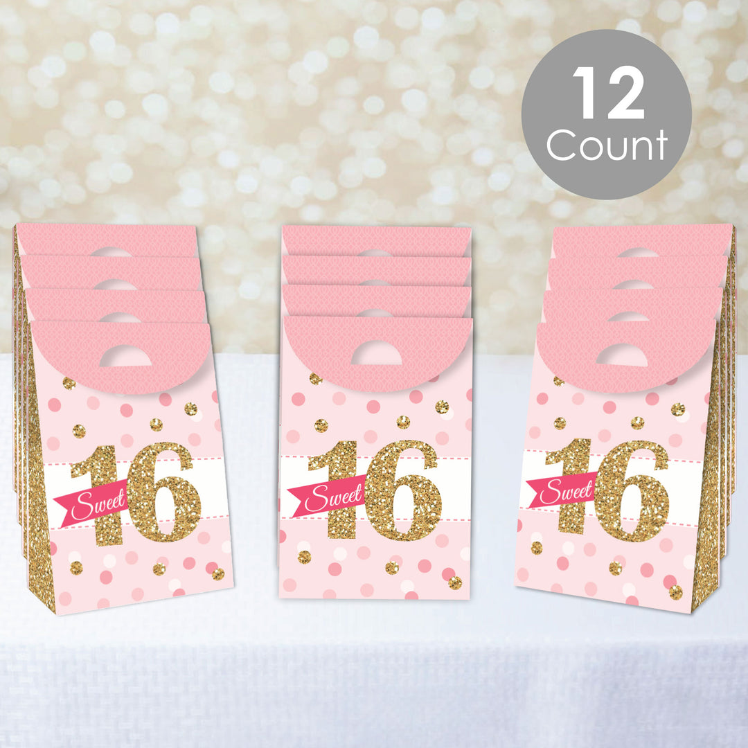 Sweet 16 - 16th Birthday Gift Favor Bags - Party Goodie Boxes - Set of 12