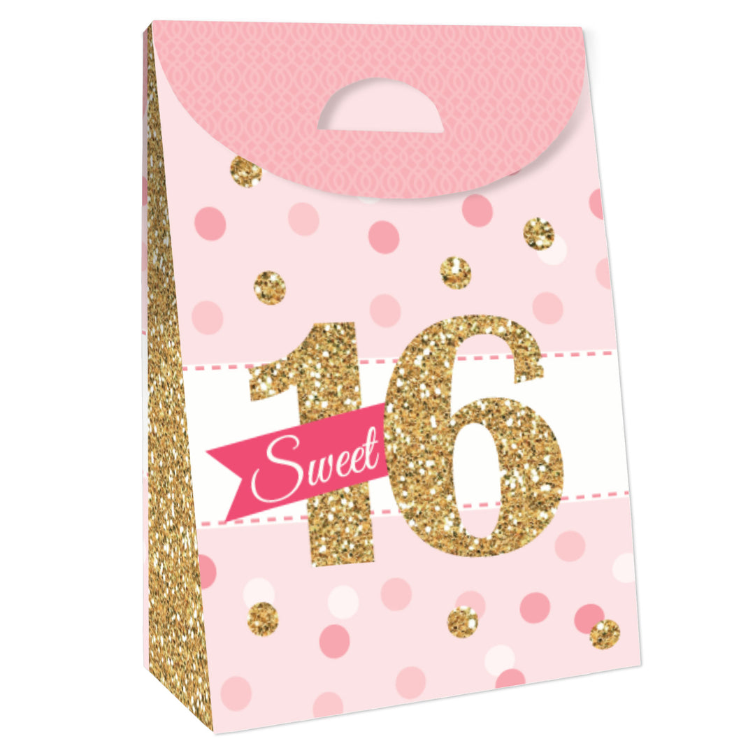 Sweet 16 - 16th Birthday Gift Favor Bags - Party Goodie Boxes - Set of 12