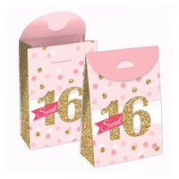 Sweet 16 - 16th Birthday Gift Favor Bags - Party Goodie Boxes - Set of 12