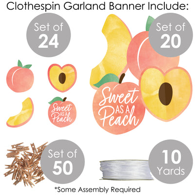 Sweet as a Peach - Fruit Themed Baby Shower or Birthday Party DIY Decorations - Clothespin Garland Banner - 44 Pieces
